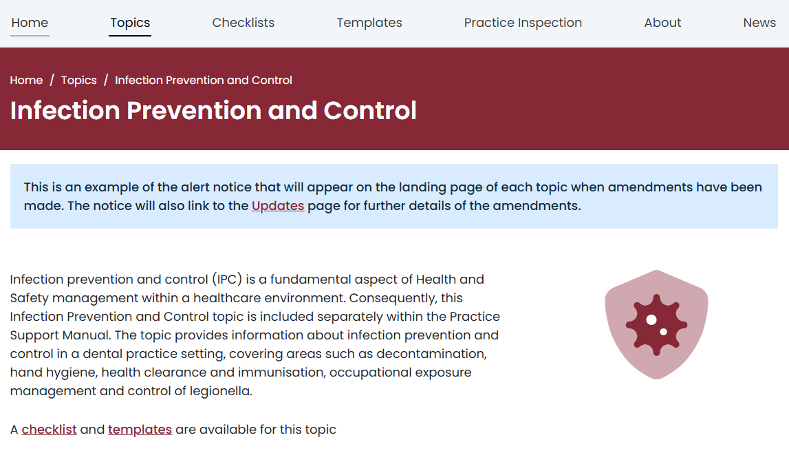 Image showing blue alert message that will appear when topic is updated